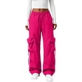 thumbnail image 4 of Cargo Pants for women Baggy Streetwear Loose Fit Parachute Pockets Business Casual Pants Hot Pink, 4 of 4