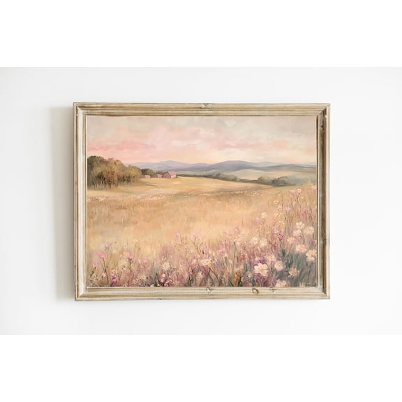 Sunset Wildflowers Pastel Landscape Print Poster Farmhouse Wall Art Poster Vintage Poster Art Landscape Art Poster Warm Present Vintage UNFRAMED Poster Size 8x12