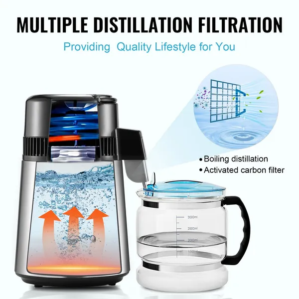 4L 1.05 Gallon 750W Stainless Steel Water Distiller Purifier Machine For Home Countertop
