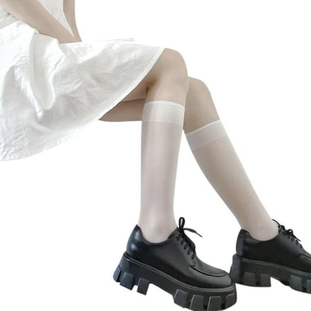 

SIEYIO Women Transparent Silky Calf Socks Solid Color Lolita Sheer Knee High Stockings