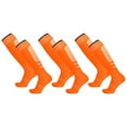 thumbnail image 2 of Kids Knee High Soccer Socks 3 Pack Breathable Mesh Cushioned Foot Arch Support Anti Slip Rib Cuff Solid Color Athletic Football Socks for Youth Boys Girls 6 To 16 Years Old Orange, 2 of 8