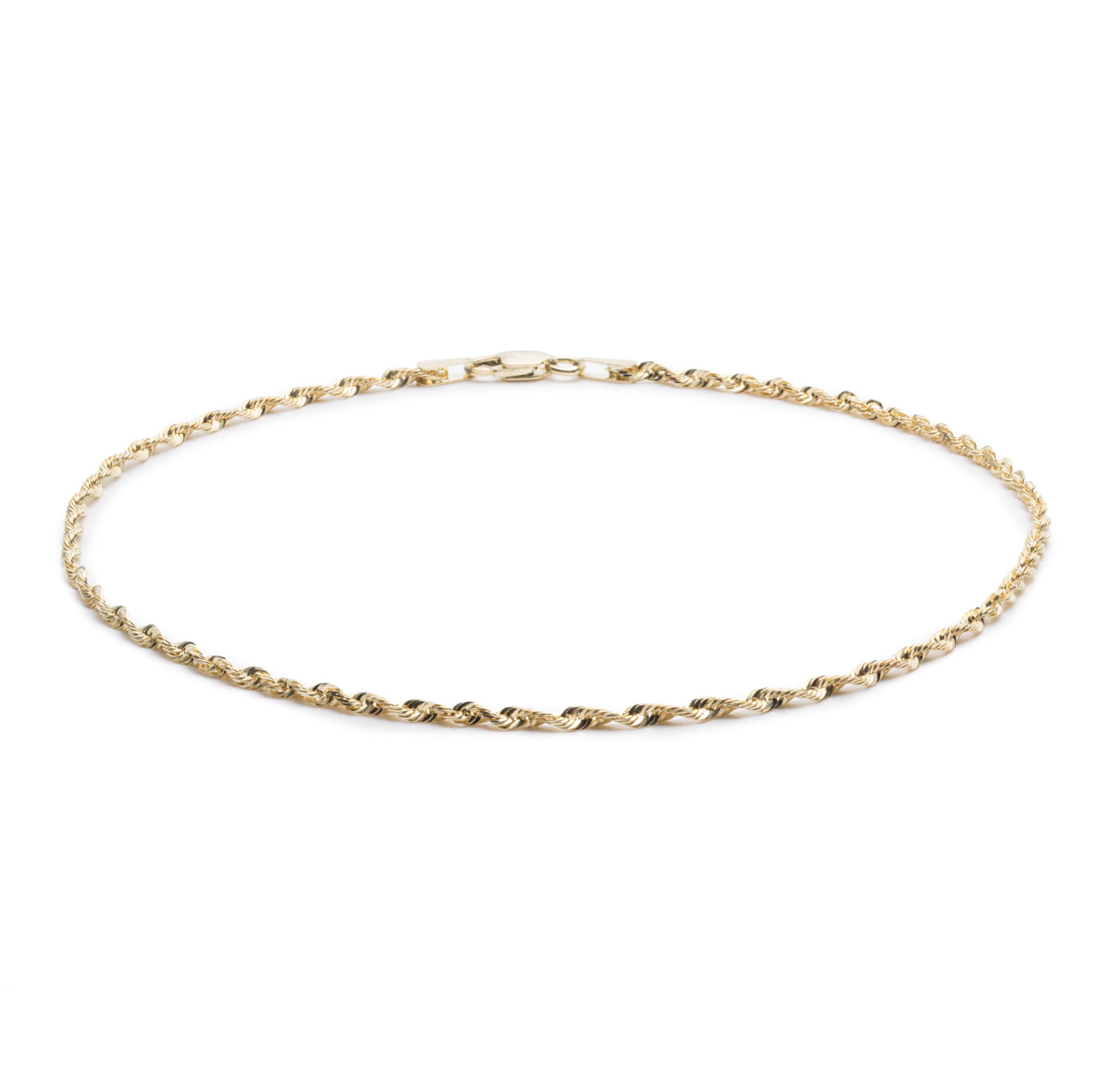 Floreo 10k Yellow Gold Solid Extra Light Diamond Cut Rope Chain Bracelet and Anklet for Men and Women 1.5mm