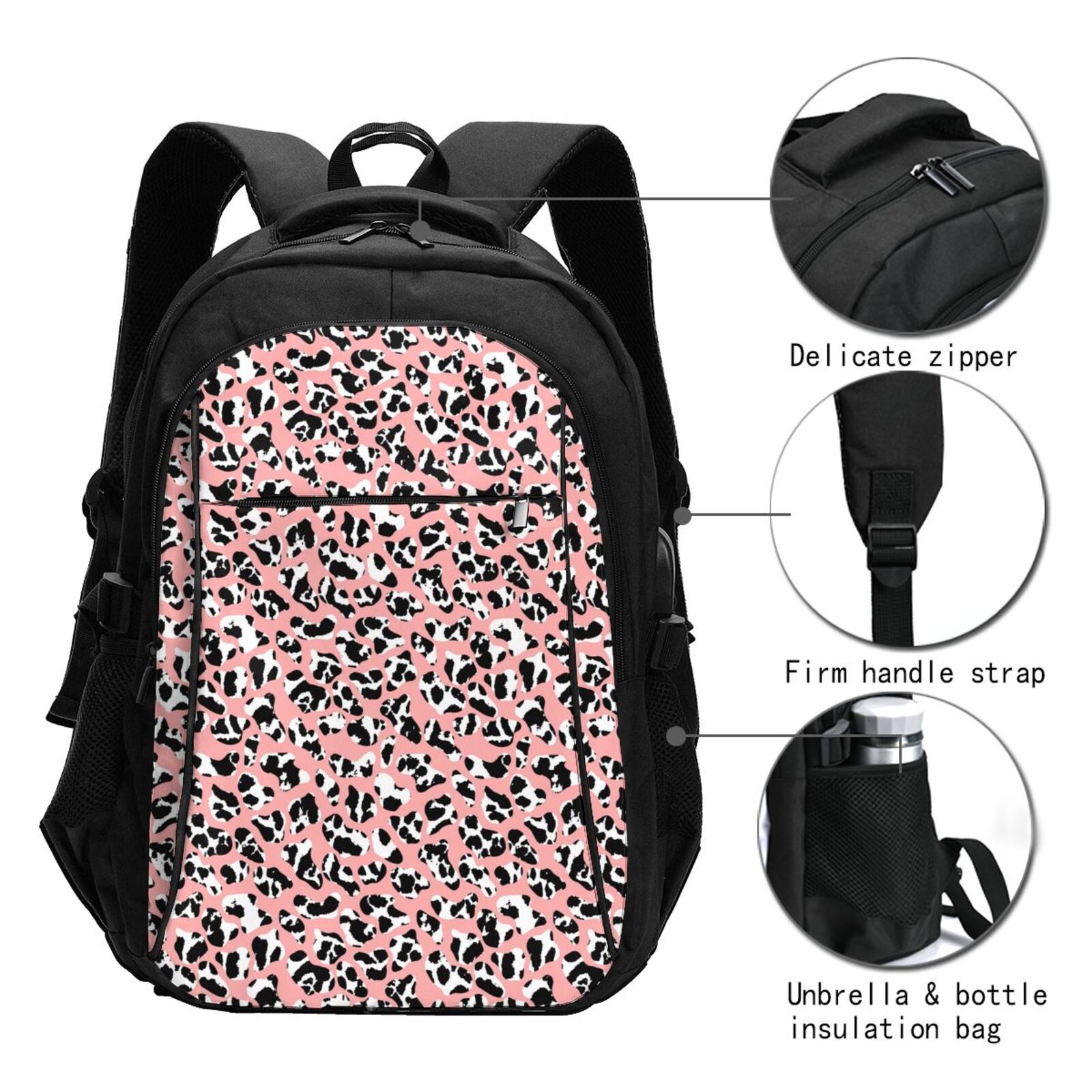 Vsdgher Cow Animal Skin Print Travel Laptop Backpack, Laptops Backpack with USB Charging Port, Water Resistant Computer Bag Gift for Men & Women