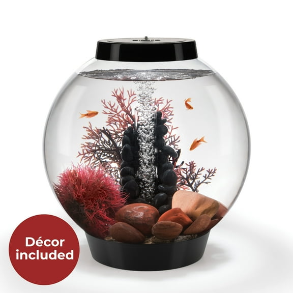 biOrb CLASSIC 15 Aquarium Set with LED Light - 4 Gallon, Black - Stone River Decor Included