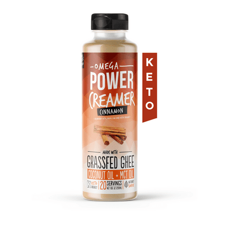 Omega PowerCreamer - CINNAMON Keto Coffee Creamer (Liquid Blend) - Made with Grass-fed Ghee, Organic Coconut Oil, MCT Oil, & Organic Stevia | Paleo, Low Carb, Sugar Free 10 fl oz. (20