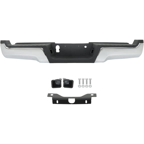 PET-U Chrome Steel Rear Step Bumper without Park Assist Sensor Holes Replacement for F250 F350 F450 F550 Super Duty 2017 2018 2019 FO1103197