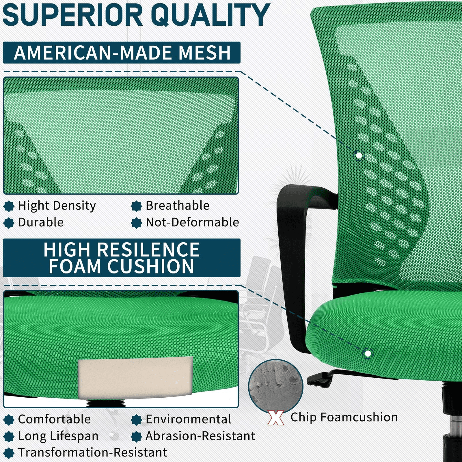 NiamVelo Ergonomic Office Chair Mid Back Mesh Desk Chair Adjustable Computer Chair with Lumbar Support & Armrest, Green