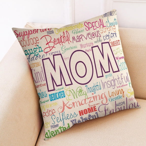 FENGGHAO Mothers Day Pillow Cover 18x18 Inches Cotton Linen Throw Pillow Case for Sofa Cushion Home Decor Hidden Zipper Front Print Only