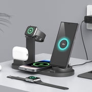 COFEST Electronics Gadgets,15W Six-in-one Wireless Charging 360° Rotating Charger,Wireless Fast Charging,Smart Watch Charging Stand,Wireless Earphone Charging Base,Black,