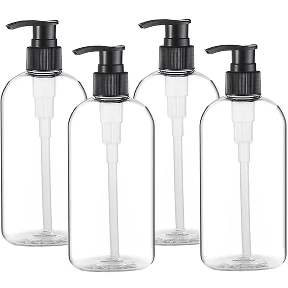 ACDANC Empty Plastic Pump Bottles Dispenser 4 Pack 16Oz/500Ml Portable Clear Bpa-Free Cylinder Shampoo Lotion Hand Pump Bottle Durable Refillable Containers