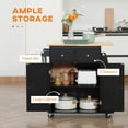 thumbnail image 3 of Black Rolling Kitchen Island Cart with 3-Tier Spice Rack & Storage - Compact Kitchen Storage Solution for Dining Room & Pantry - 35"W x 17.75"D, 3 of 7