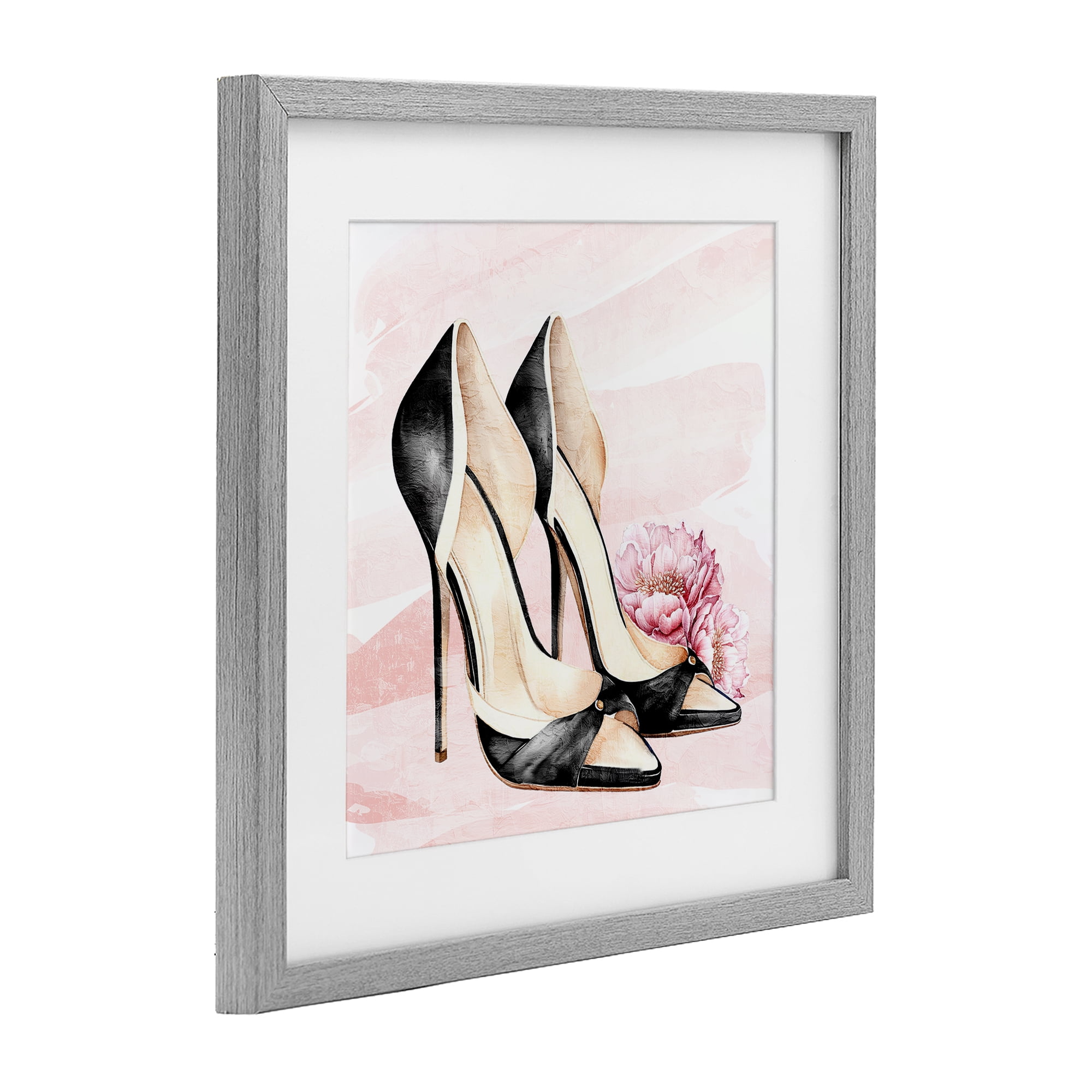 Stupell Industries Blush Glam Time Shoes Gray Framed Print Under Glass, design by Kim Allen