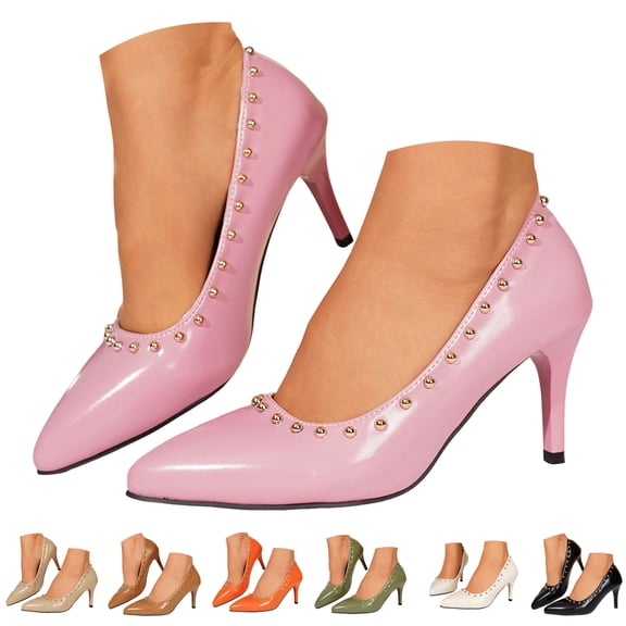 Stylago Women's Closed Toe High Heels Pointed Toe Wedding Pumps Shoes Ladies Leather Formal Work Dress Stiletto for Business Black Size 6