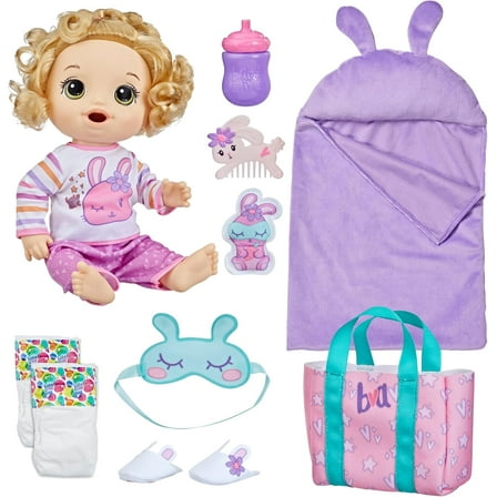 Baby Alive Bunny Sleepover Baby Doll, Bedtime-Themed 12-Inch Dolls, Sleeping Bag & Bunny-Themed Doll Accessories, Toys for 3 Year Old Girls and Boys and Up, Blonde Hair