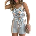 thumbnail image 3 of Women Floral Rompers Deep V Neck Sleeveless Short Jumpsuits for Female, 3 of 6