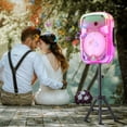 thumbnail image 5 of Portable Bluetooth Speaker 8" Woofer w/ Tripod Stand Microphone Remote Control Pink LED, Clear Shell, 5 of 10