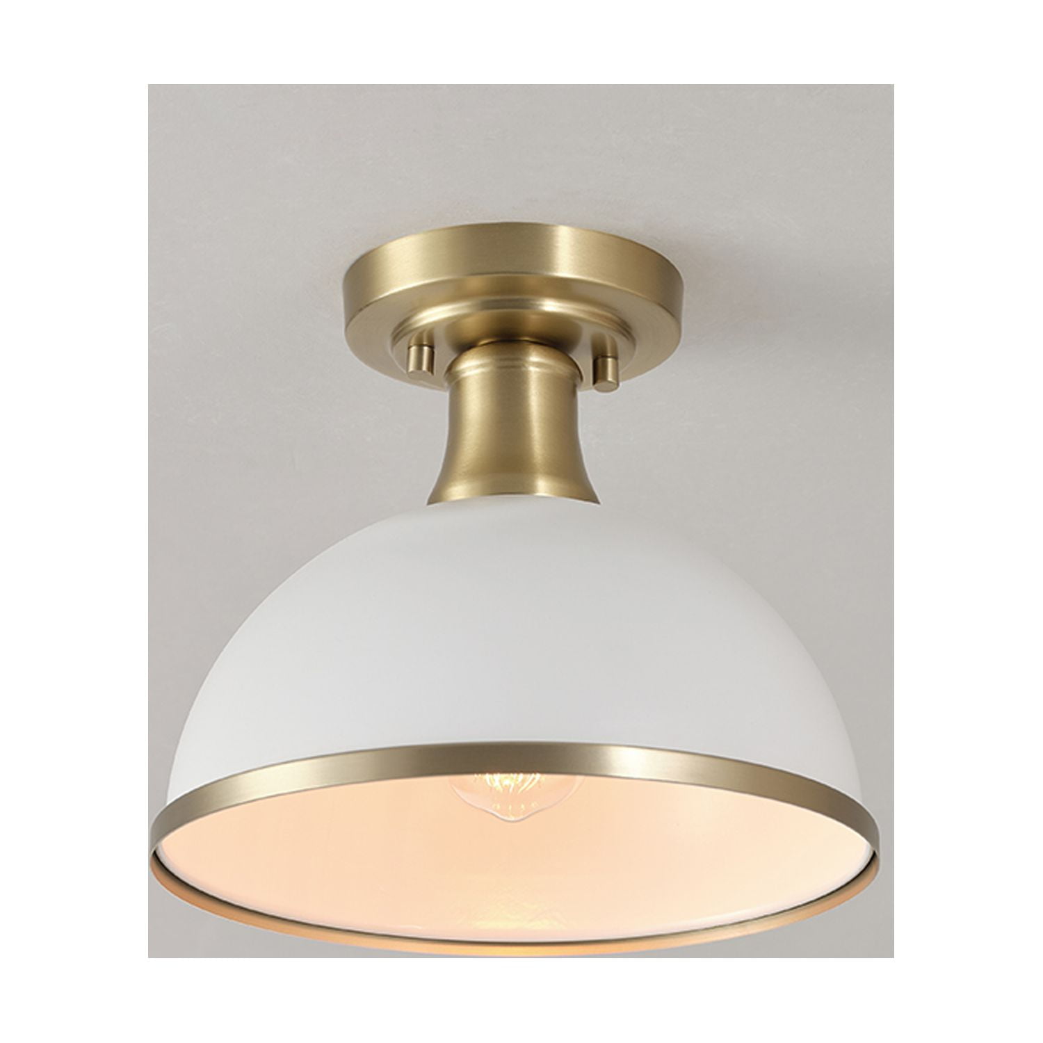 Globe Electric 1-Light Matte White Semi-Flush Ceiling Light, Brass Accents, Modern Glam, 91004455