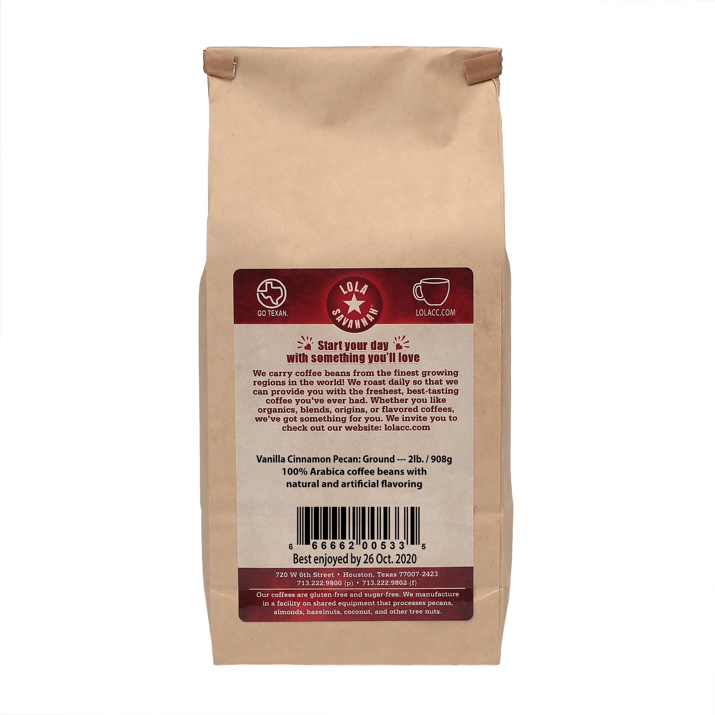Lola Savannah Vanilla Cinnamon Pecan Ground Coffee - Caffeinated 2lb Bag