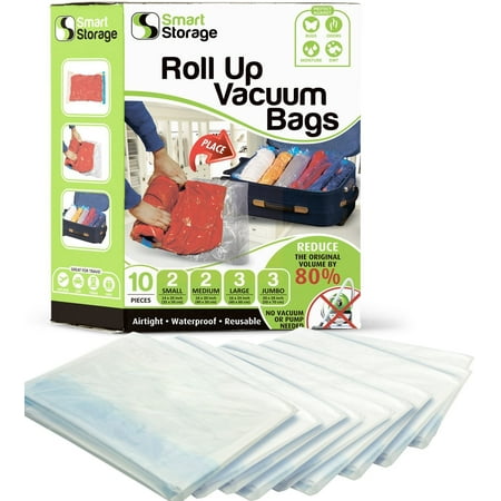 Vacuum Bags & Roll-Up Space Saver Bags Variety Pack | Vacuum Bags for Clothes, Bedding & Travel | No Pump or Vacuum Required | Zip & Roll Hand Vacuum