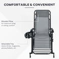 thumbnail image 5 of Outsunny Grey Zero Gravity Chair Set: 2-Pack Recliners with Pillows, Cup Trays & Phone Holders for Ultimate Relaxation, 5 of 6