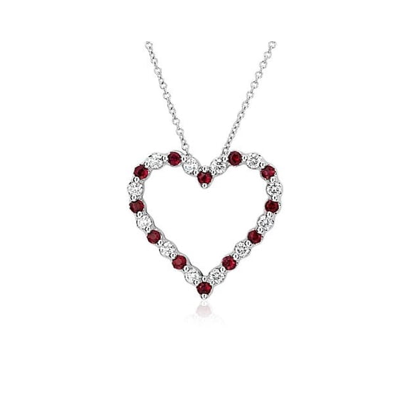 2.00 Ct Round Cut Genuine Diamond Red Ruby Gemstone Luxurious Unique Heart Shaped Necklace for Women Solid 18K White Gold With 18 inches Chain
