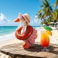 thumbnail image 5 of Summer Beach Goose Outfits for 7-Inch Lawn Goose, 5-Piece Vacation Style Clothes Set with Straw Hat, Pink Sunglasses, Watermelon Swim Ring & Gingham Dress, Porch Goose Costumes Decor, 5 of 5