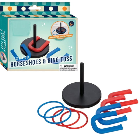 2 in 1 Desktop and Tabletop Horseshoe Set and Ring Toss Game - Quick Assembly Horse Shoe Game for Solo or Multiplayer - Fun at Home, Office, or Travel - Includes 4 Rings & 4 Horseshoes