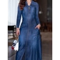 thumbnail image 4 of Vestido para mujer, moda coreana de otoño, vestido vaquero vintage, corte en A, manga larga, botones, cremallera, bolsillo, vestido maxi, ropa de mujer, 4 of 4