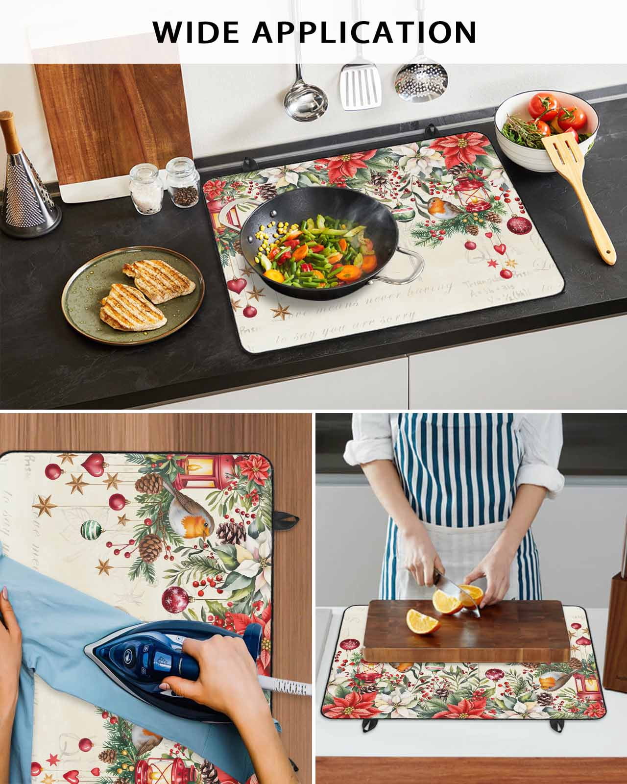 Large Induction Cooktop Protector Mat Red Christmas Stove Top Covers for Electric Stove, Xams Tree Winter Poinsettia Pine Cones Farmhouse Decorative Stove Burner Cover Mats, Glass Top Stove Cover