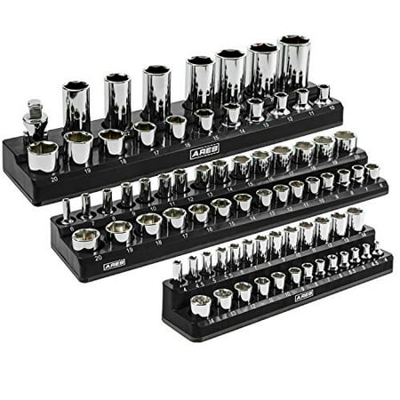 ARES 60034-3-Piece Set METRIC Magnetic Socket Organizers - BLACK - Includes 1/4...
