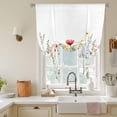 thumbnail image 3 of Pink Floral Tie Up Curtain 63 Inches Long, Rustic Wildflower Leaves Spring Blossom Balloon Style Kitchen Window Curtain Over Sink, Small Window Rod Pocket Curtain 52"x63", 3 of 9