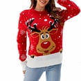 thumbnail image 1 of Jersey navideño para mujer, cuello redondo, manga larga, punto, con copos de nieve de reno, jersey noruego suave y cálido para invierno (L), 1 of 3