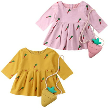 Newborn Baby Kids Girl Carrot Long Sleeve Party Princess Tutu Dress+Bag Outfits