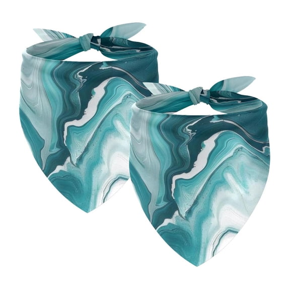 PhooArto White and Teal Marble Print Dog Bandanas, 2 Pack Soft Washable Pet Scarf Triangle for Large Dogs Puppies and Cats