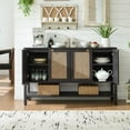 thumbnail image 3 of Surmoby 55 Inch Wide Rattan Buffet Cabinet, Boho Enterment Center with Adjustable Shelf & Gold Handles Entryway Storage Bar Cabinet Credenza with Storage for Living Room Dining Room,Black Oak, 3 of 12