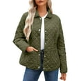 thumbnail image 2 of Otntypg Quilted Jackets for Women Lightweight Long Sleeve Button Down Puffer Jacket Oversized Casual Plush Thick Warm Winter Lapel Collar Outwear Coats with Pocket Green L, 2 of 4