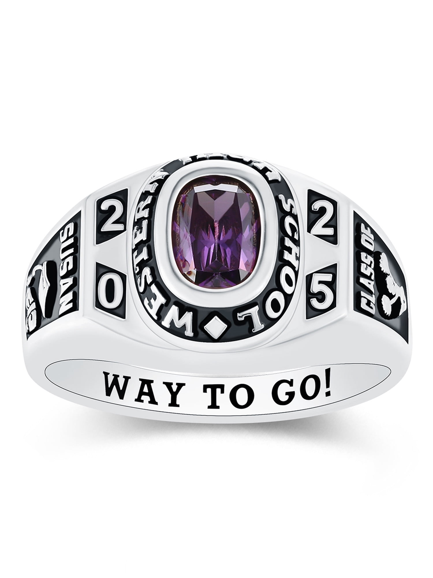 Mementos USA Custom10kt White Gold Class Ring for Women High School and College-Flawless