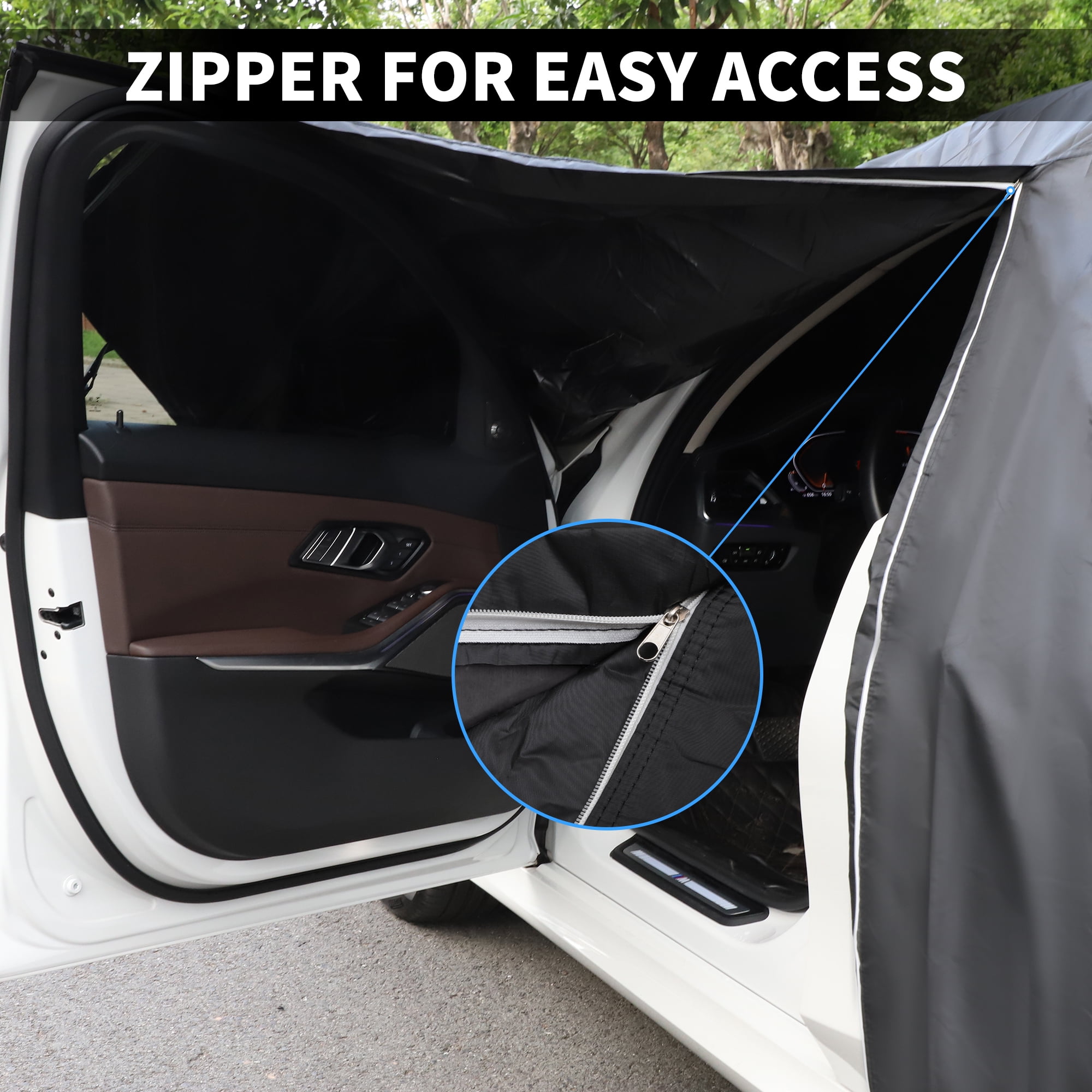 Unique Bargains 1Pc Car Cover 210D-PU Universal Black 185.04"×57.09"×47.24"