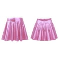 thumbnail image 2 of Raenseen Kids Girls Glossy Metallic Flared Pleated A-Line Mini Skirt Skater Skort Gymnastic Dance Pink 14, 2 of 9