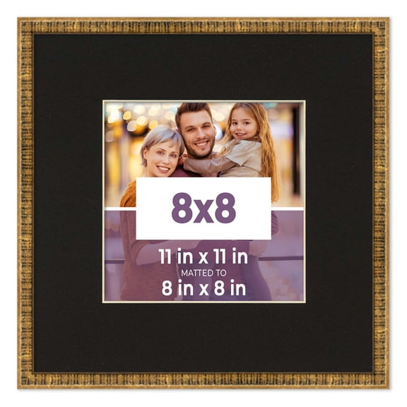 8x8 Frame Gold With Black Picture Mat For 8x8 Photo - Gold 11x11 Frame To Display Print or Poster