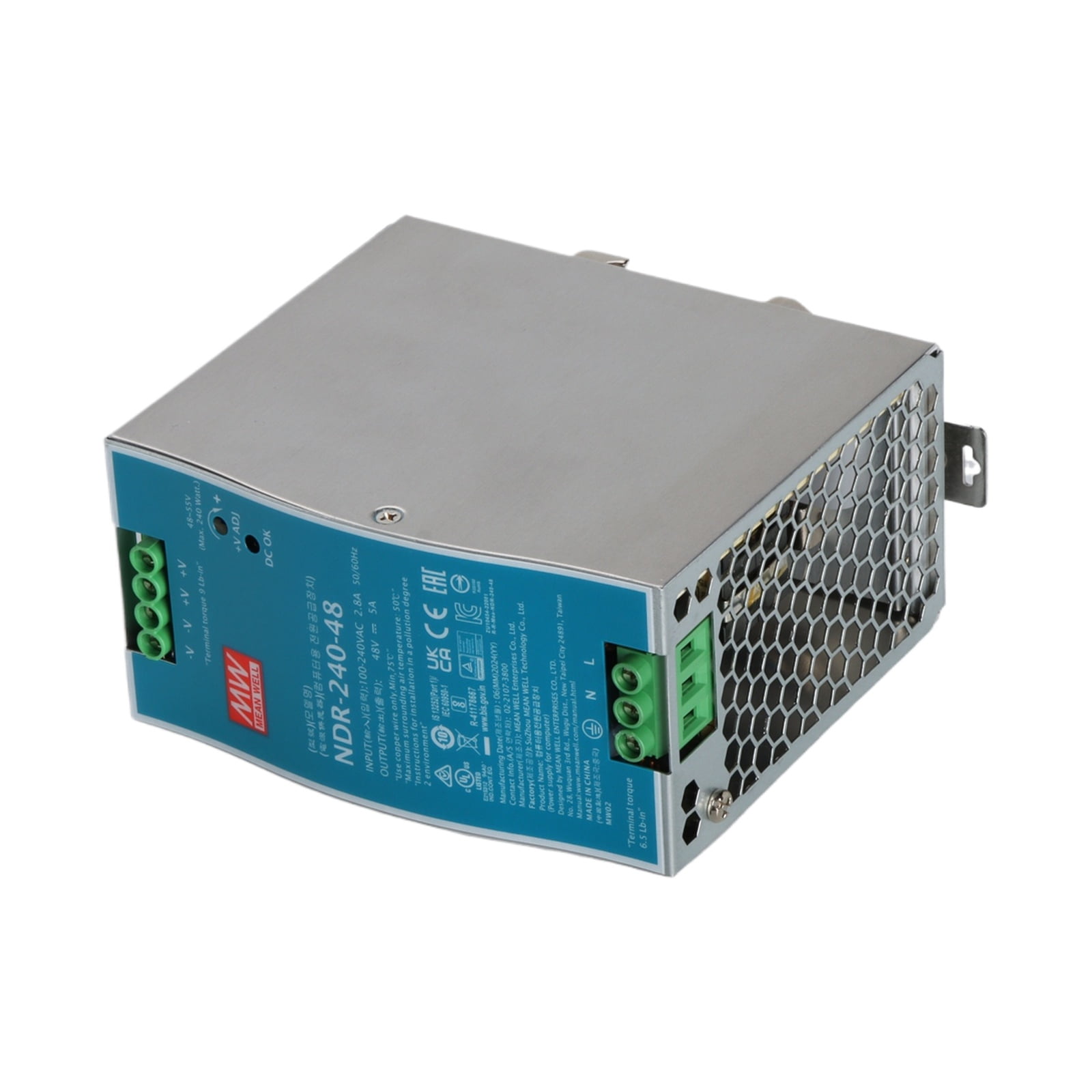 Feedannce 48V 5A 240W Switching Power Supply, Industrial, DIN Rail, MEAN WELL NDR-240-48