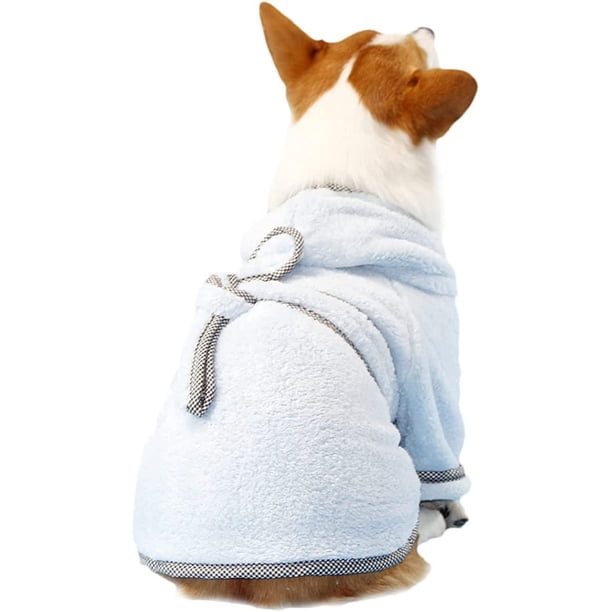 Zhuge Albornoz para perros, toalla de baño con capucha absorbente de microfibra de secado rápido, color blanco para cachorros, perros pequeños, medianos y grandes, gatos (L, cian claro)