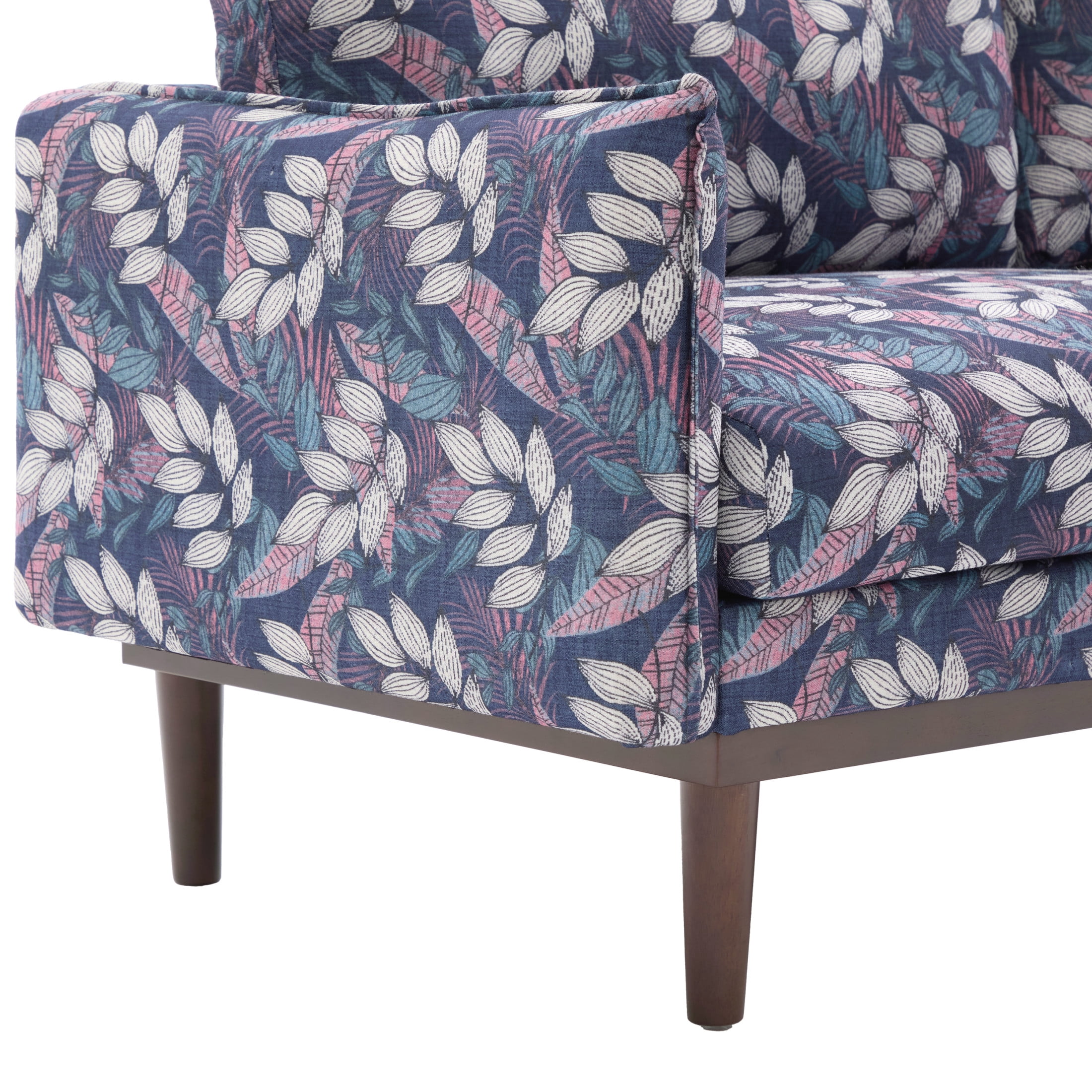 Christopher Knight Home Modern 75.75" Loveseat Sofa, Chenille Couch with Cushion and Wooden Legs, Blue Floral