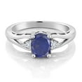 thumbnail image 2 of Gem Stone King 925 Sterling Silver Blue Lapis and White Lab Grown Diamond 3 Stone Engagement Ring for Women | 1.48 Cttw | Oval 8X6MM | Round 2MM | Gemstone Birthstone | Size 6, 2 of 4