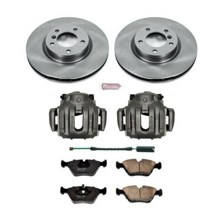 PowerStop Front Stock Replacement Brake Pad and Rotor Kit with Calipers Fits: BMW Select Models KCOE582