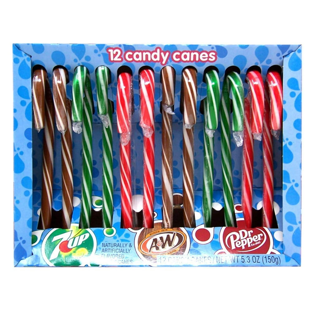 Dr. Pepper, 7 Up, and A&W Flavored Christmas Candy Cane, Pack of 12, 5.