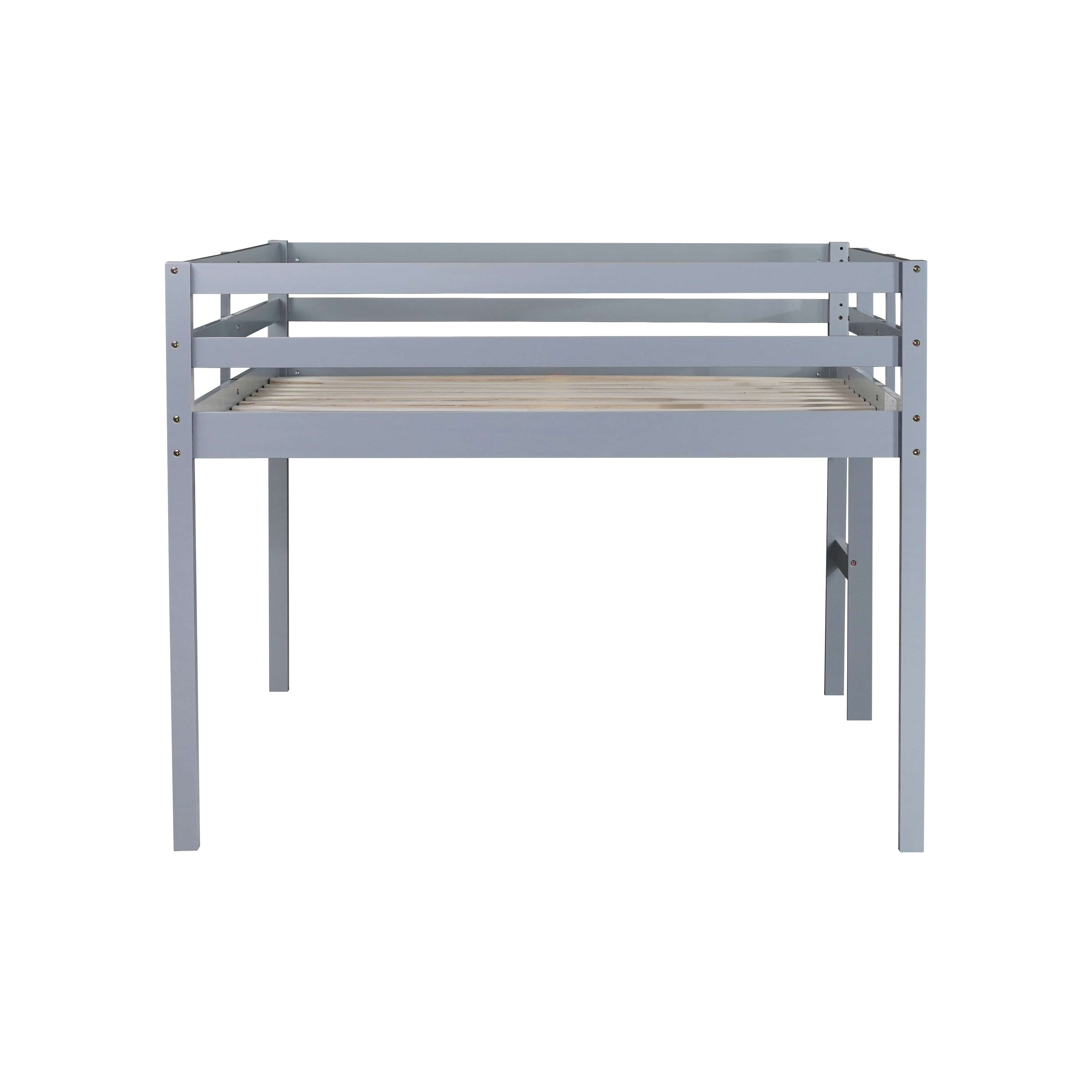Miniyam Rubber Wood Full Size Loft Bed with Ladder for Kids, Soft Gray