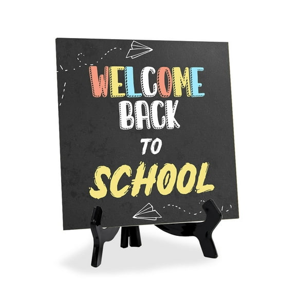 Welcome Back To School 5"x 5" Square Table Sign With Acrylic Easel | Classroom Decor
