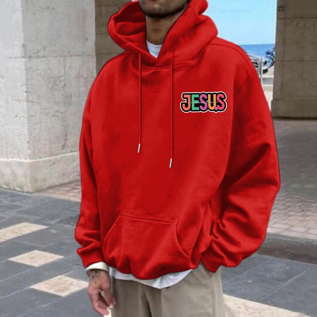 MHFRRA Sudaderas y Sudaderas para Hombre para Uso Casual, Suéter Acogedor con Diseño Estampado, Ajuste Holgado para Otoño E Invierno Rojo