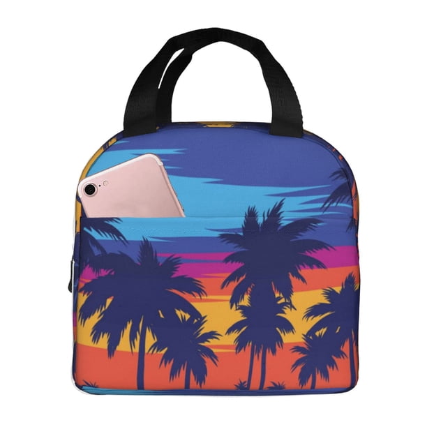 Easygdp Beach with Palm Trees Bolsa Térmica Premium - Tela Oxford Impermeable, Gran Capacidad, Bolsillo Frontal, Unisex para Trabajo, Escuela, Actividades al Aire Libre y Picnics